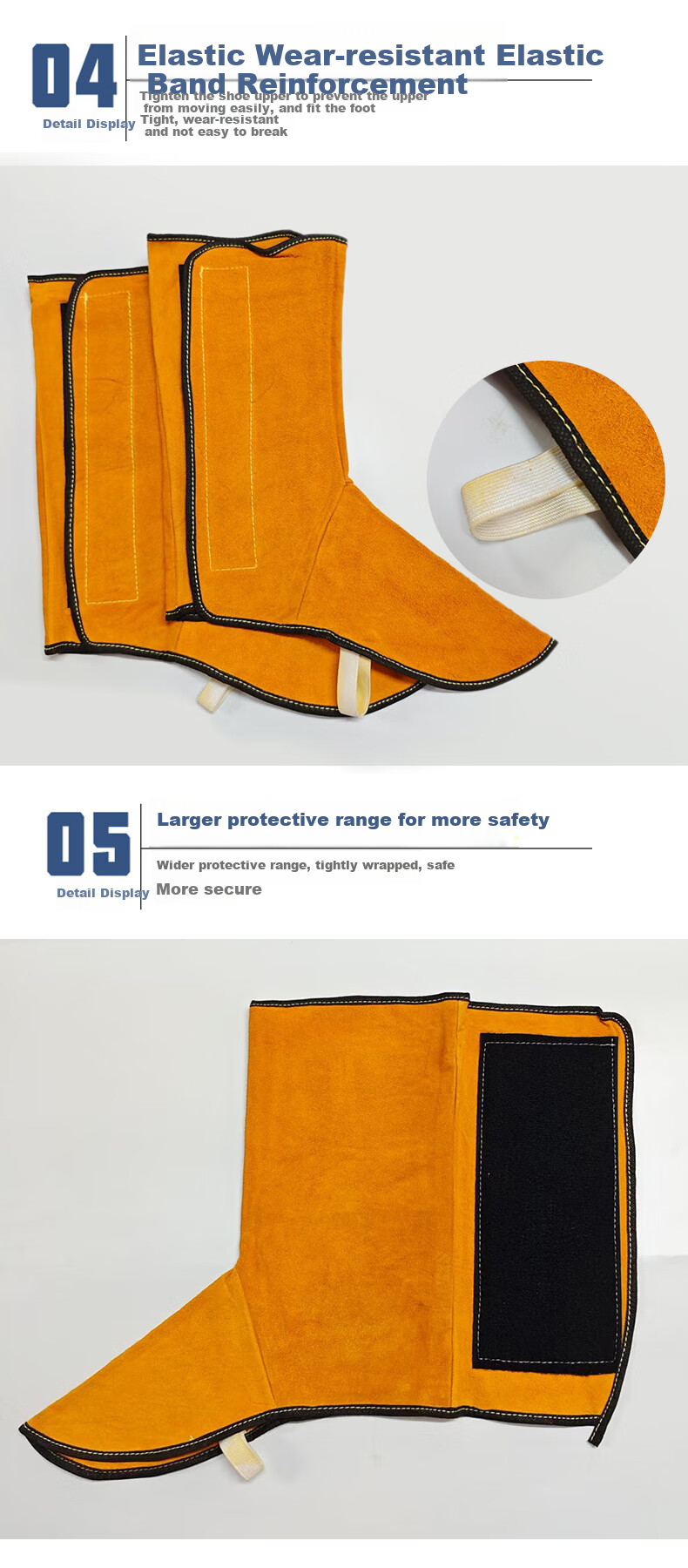 Pinzhide Leather Welding Foot Guard, Protective Foot Cover, Heat Insulation, Anti-Scalding, Anti-Spark, PJT011, Velcro Style, Yellow, One Pair 3