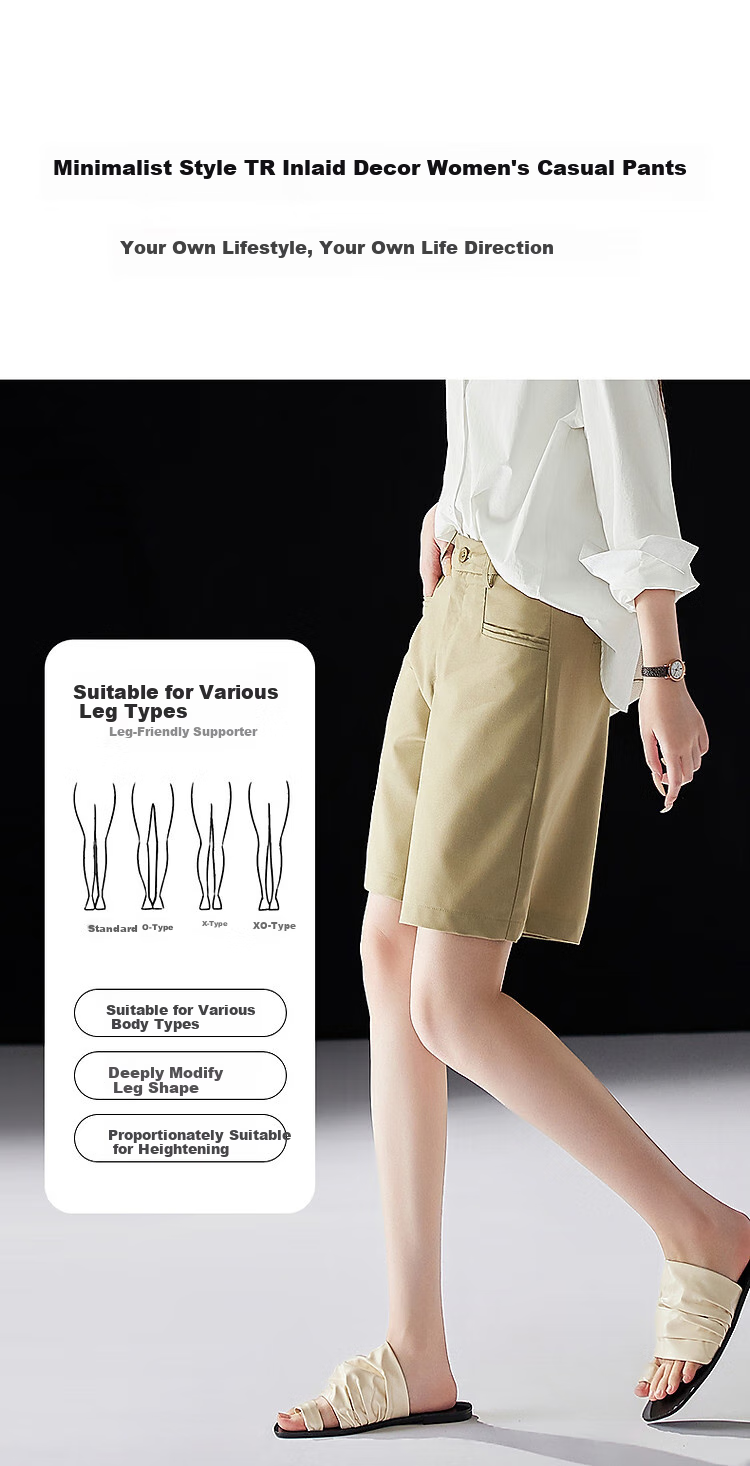 Dme [Zhaoying Aidou] Summer Simple Style TR Insert Decorative Pocket Mid-Length Pants Straight-Leg Petite Women's Casual Trousers 2