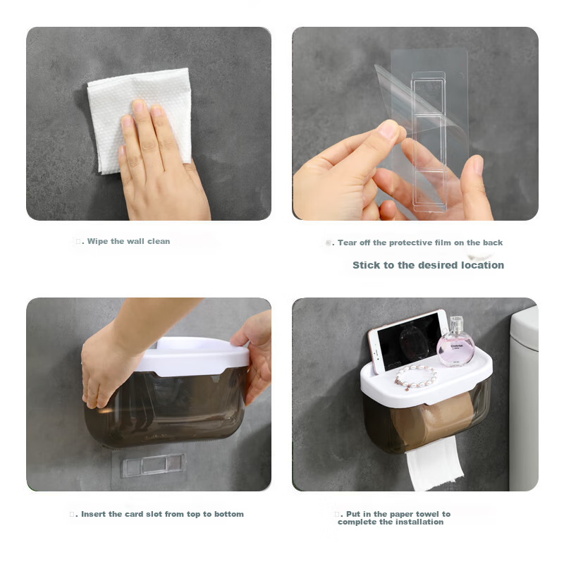 MENGTING Toilet Paper Holder, No Drilling Required, Bathroom Tissue Dispenser, Wall-Mounted Roll Paper Storage Rack, Waterproof Tissue Box