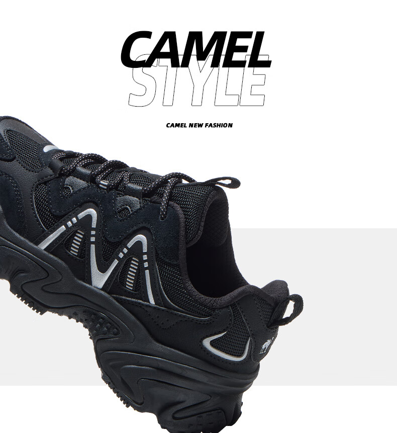 CAMEL Women's Retro Casual Thick-Soled Platform Dad Sneakers X25CX4L4035 Black/Silver White Size 38 56