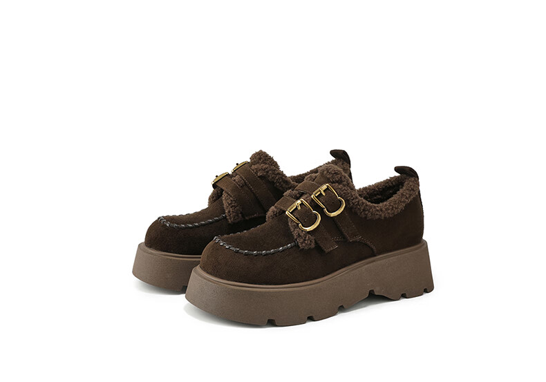 DAPHNE Women's Petite Thick Sole Full Coverage Birkenstock Shoes with Buckle, Fleece Lined, Warm and Fashionable Flats, Brown, Size 37 12