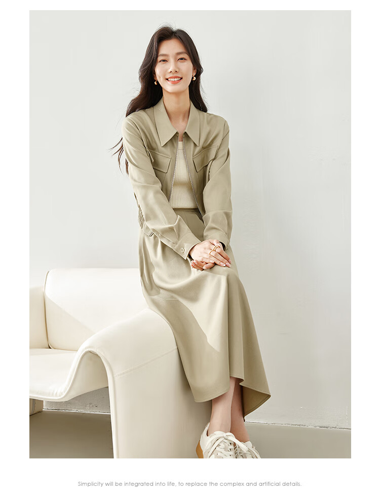 Vimly Women's Stylish Two-Piece Dress Set Spring New Elegant High-Quality Top Gray M 18