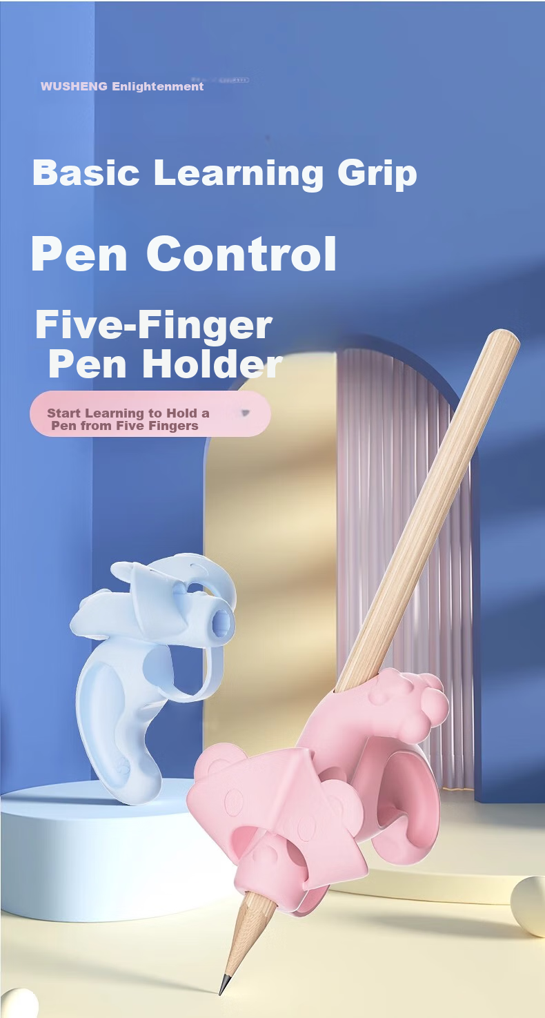 Wusheng Pen Grip Corrector, Five-Finger Posture Corrector for Kindergarten Beginners And Elementary School Students, Anti-Inward Curling Wrist Device, Children's Pen Holder And Pencil Grip Aid, Blue 2