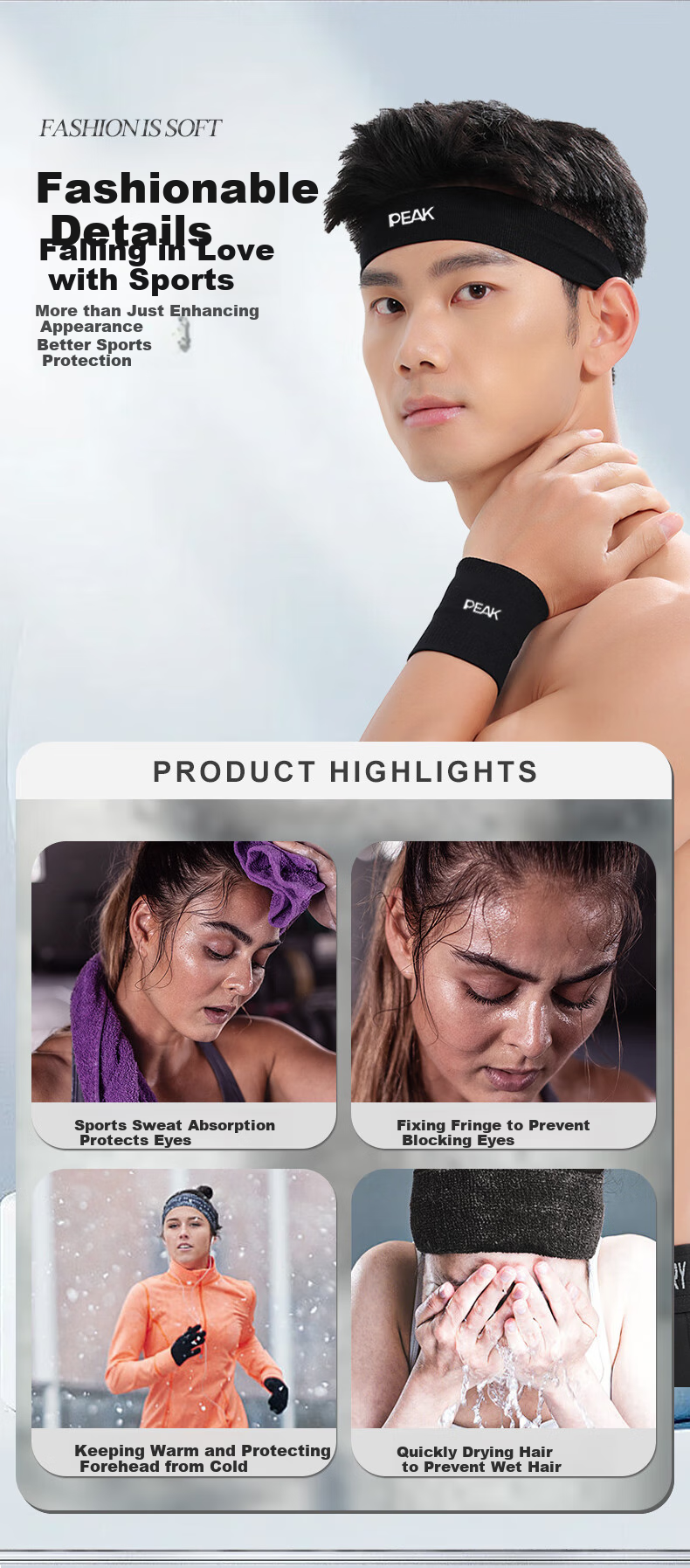 PEAK Sports Headband for Men And Women, Sweat-Absorbing Headband, Sweat-Stopping Band, Running Sweat-Guiding Band, Basketball Sweat-Proof Headband, Hair-Tying Headband, Head Hoop 2
