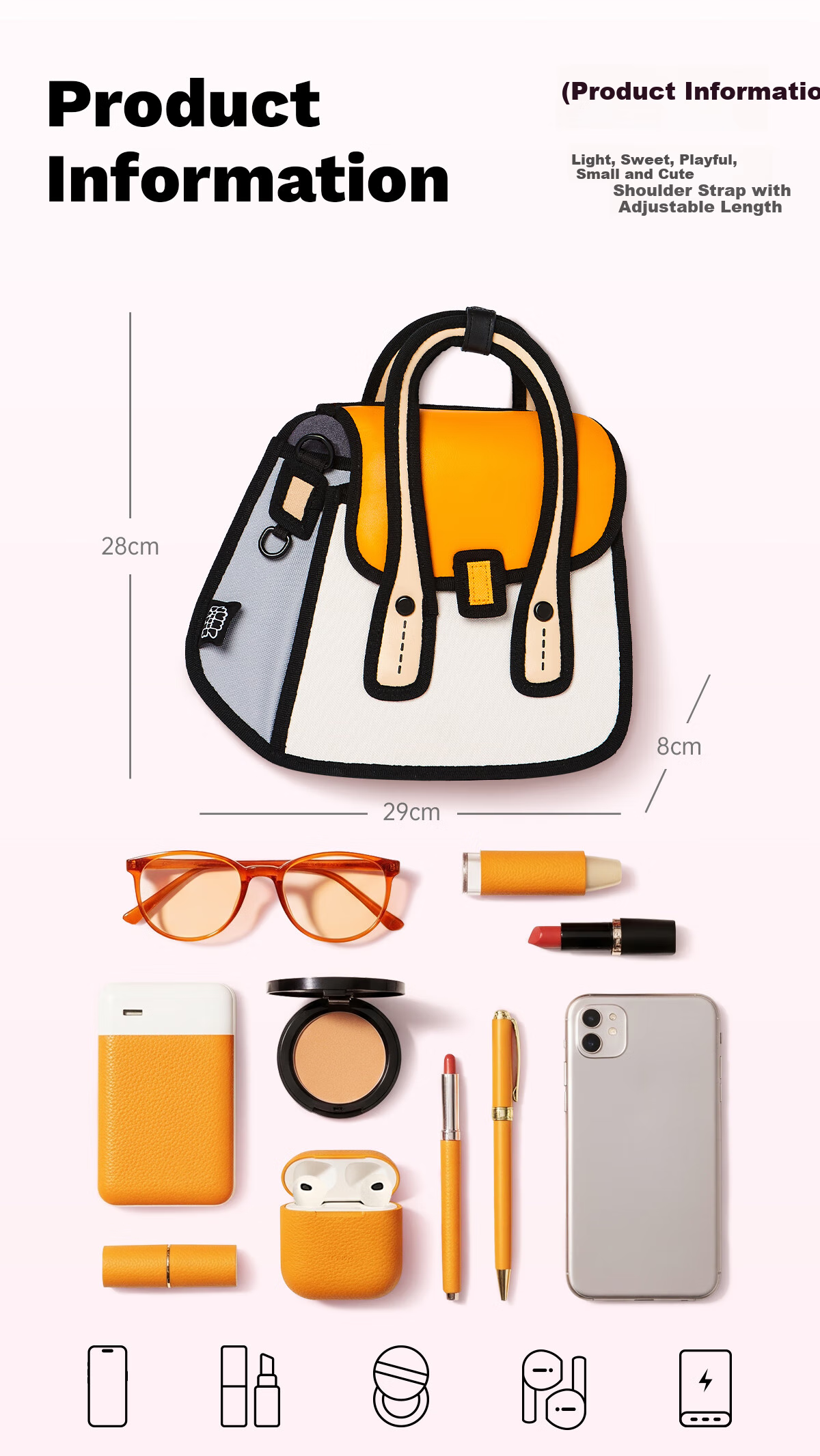 JumpFromPaper Birthday Gift, Owl Anime 2D Manga Crossbody Bag, Women's Handbag Gift, Orange 3