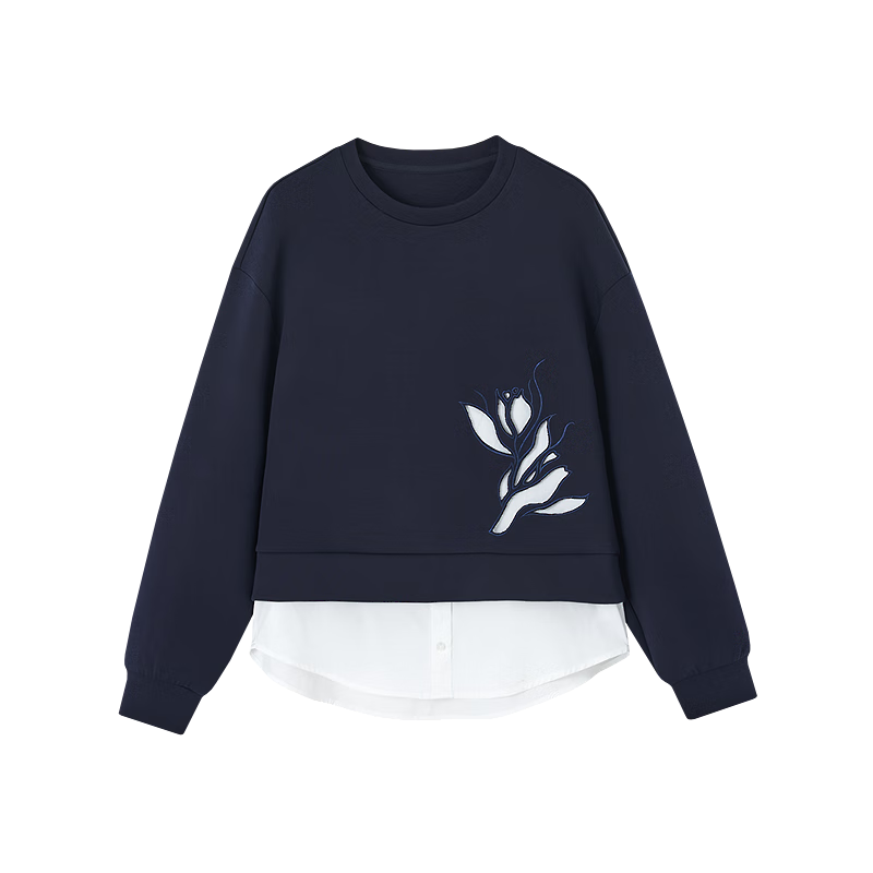 Dme Fresh Cloud Oxygen Cotton Autumn Design Hollow Out Fake Two-Piece Loose Stretchy Slimming Sweatshirt for Women