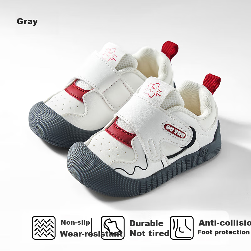 OUYUN Baby Walking Shoes, Toddler Non-Slip Functional Shoes for Boys And Girls, Spring And Autumn Children's Footwear, Gray, Size 18