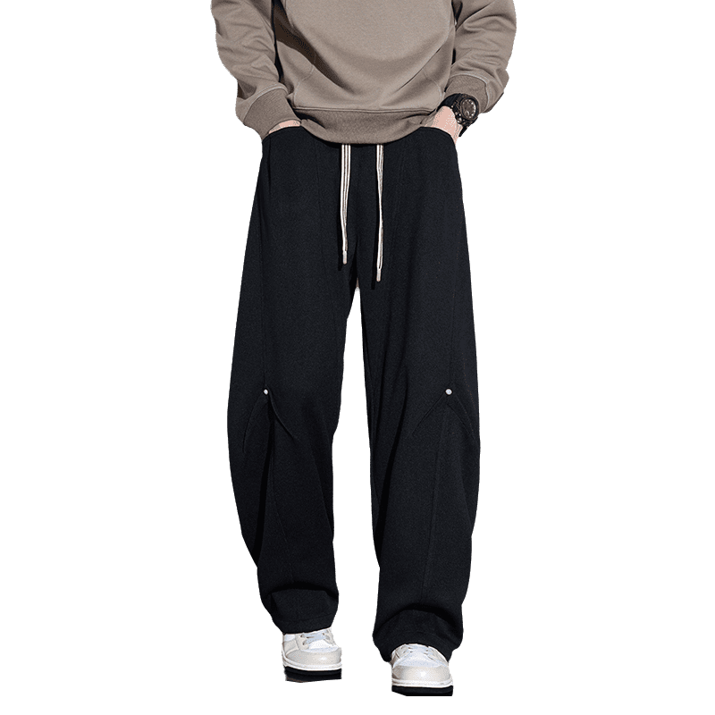 Top Youth Men's Casual Pants Autumn Winter Loose Knit Sweatpants Plus Size Straight Leg Sports Pants Black XL