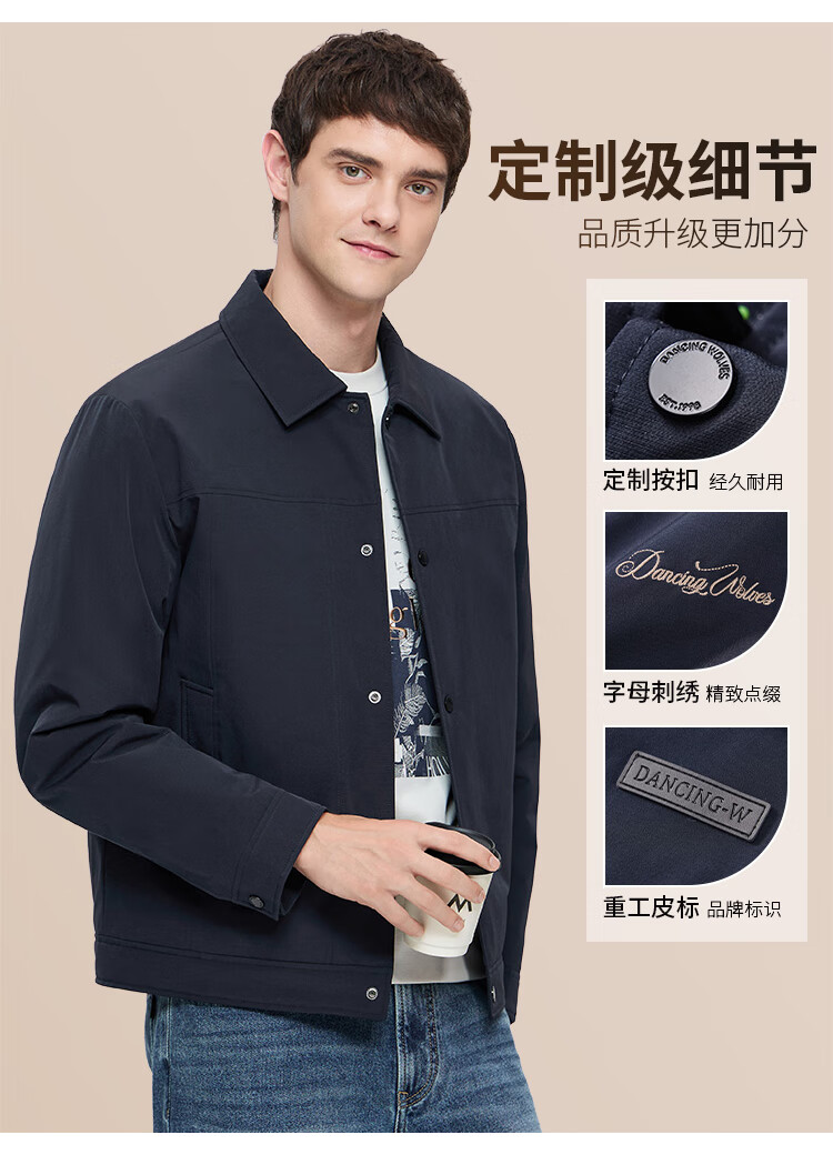 DANCING WOLVES [Gold Label Goose Down & Graphene Heat Retention] Workwear Collar Thermal Locking Down Jacket 101 Navy Blue L 2