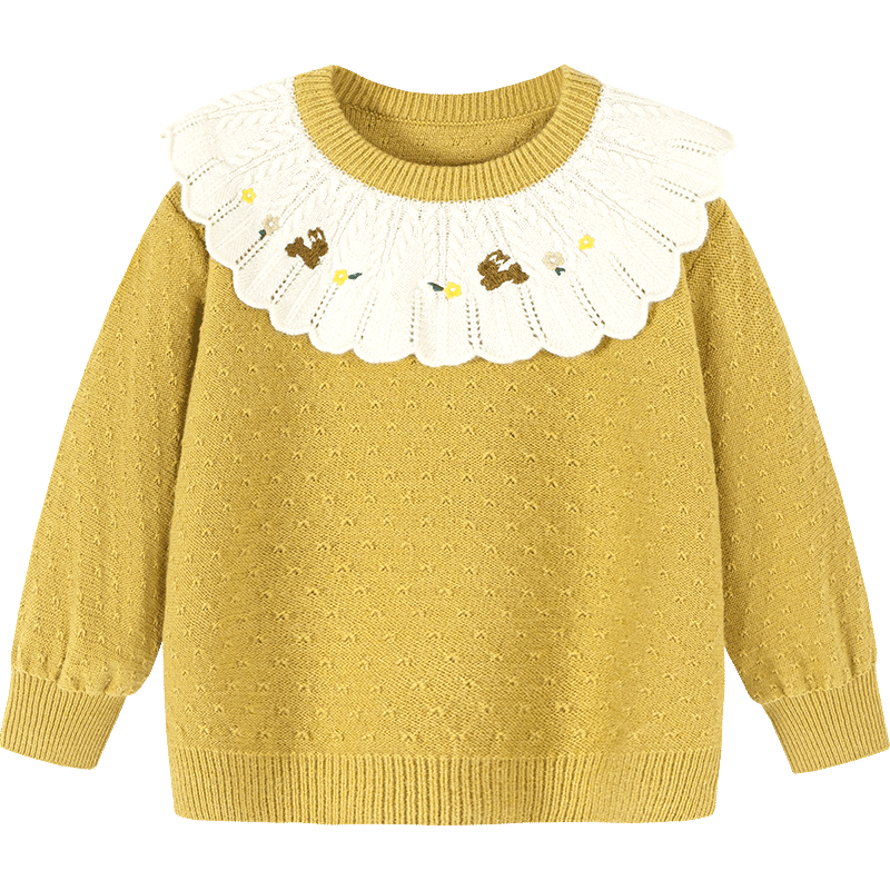 Minibala Girls' Baby Embroidered Sweater, Anti-Deformation, Anti-Pilling, Lantern Sleeves, Skin-Friendly, Winter 2025