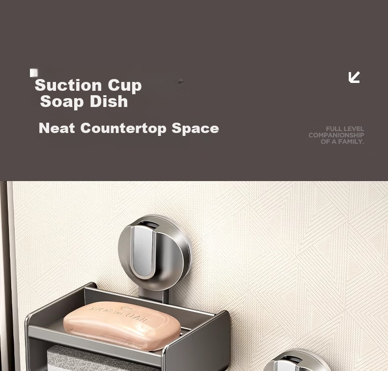 Baihan Suction Cup Soap Dish, No Drilling Required, Wall-Mounted, Bathroom Drainable, Non-Slip, ABS Carbon Steel, Baked Paint Finish 1