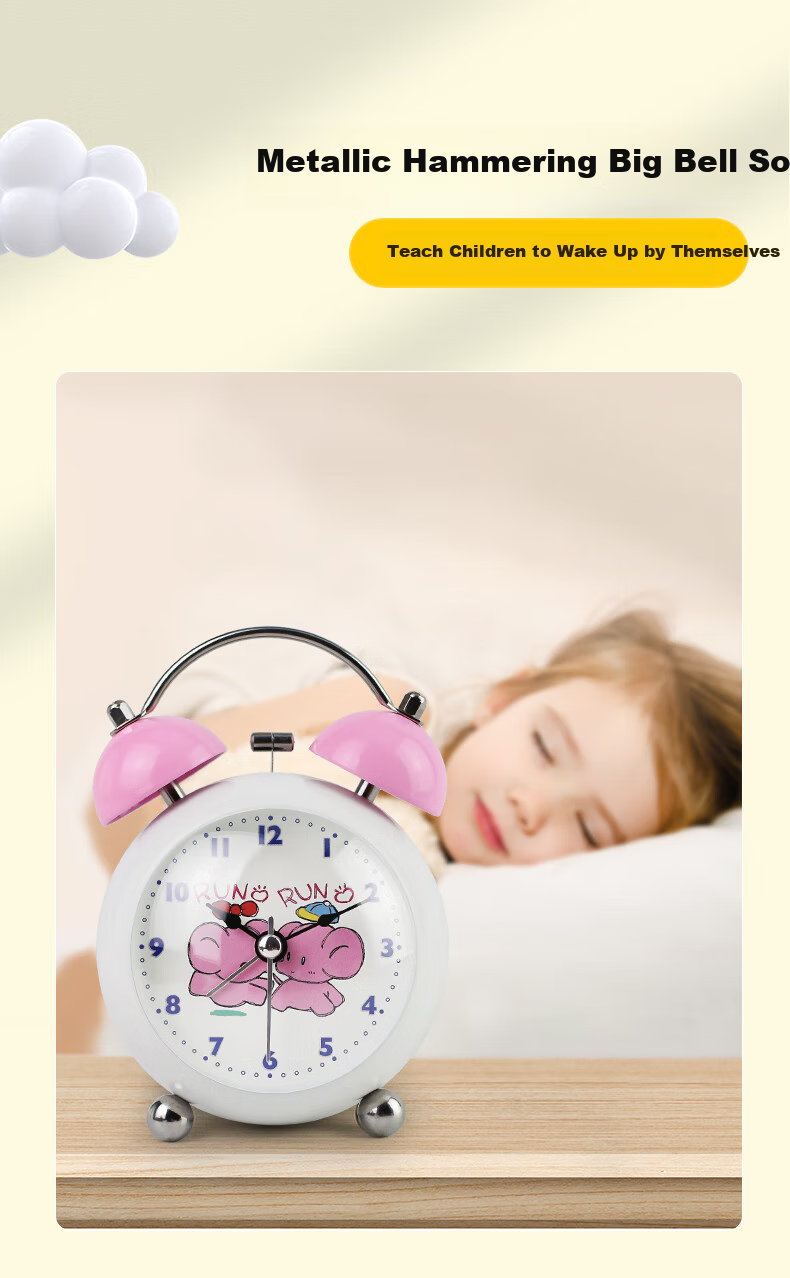 Mashi [Battery Included] Alarm Clock for Children, Cartoon Night Light, Loud Volume, Creative Elementary School Student Bedside Clock, Mechanical Bell Ringing, Lazy Person's Mini Metal Alarm Clock, Blue Gift 5