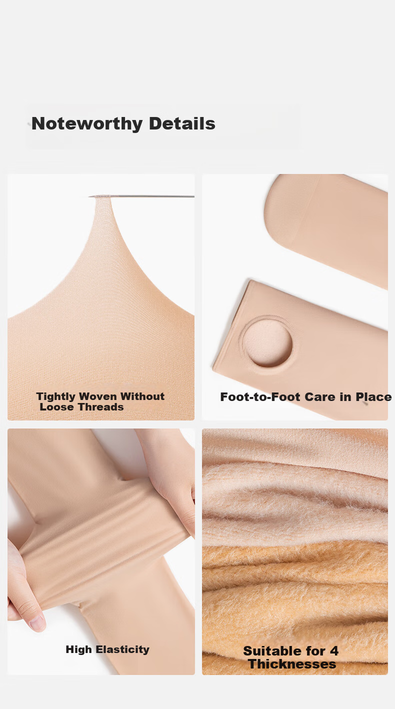 Guniangjia Double-Layer Detachable Pantyhose for Women, Autumn And Winter Base Layer Leggings, Natural Skin Tone Socks, Warm Fleece-Lined, Plus Size 31