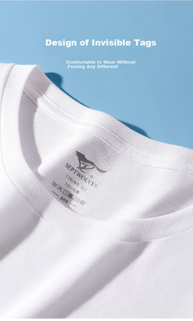 SEPTWOLVES [Soft And Skin-Friendly] Men's Short-Sleeve Pure Cotton T-Shirt, Breathable Running Sports 100% Cotton White Tee Loungewear 12