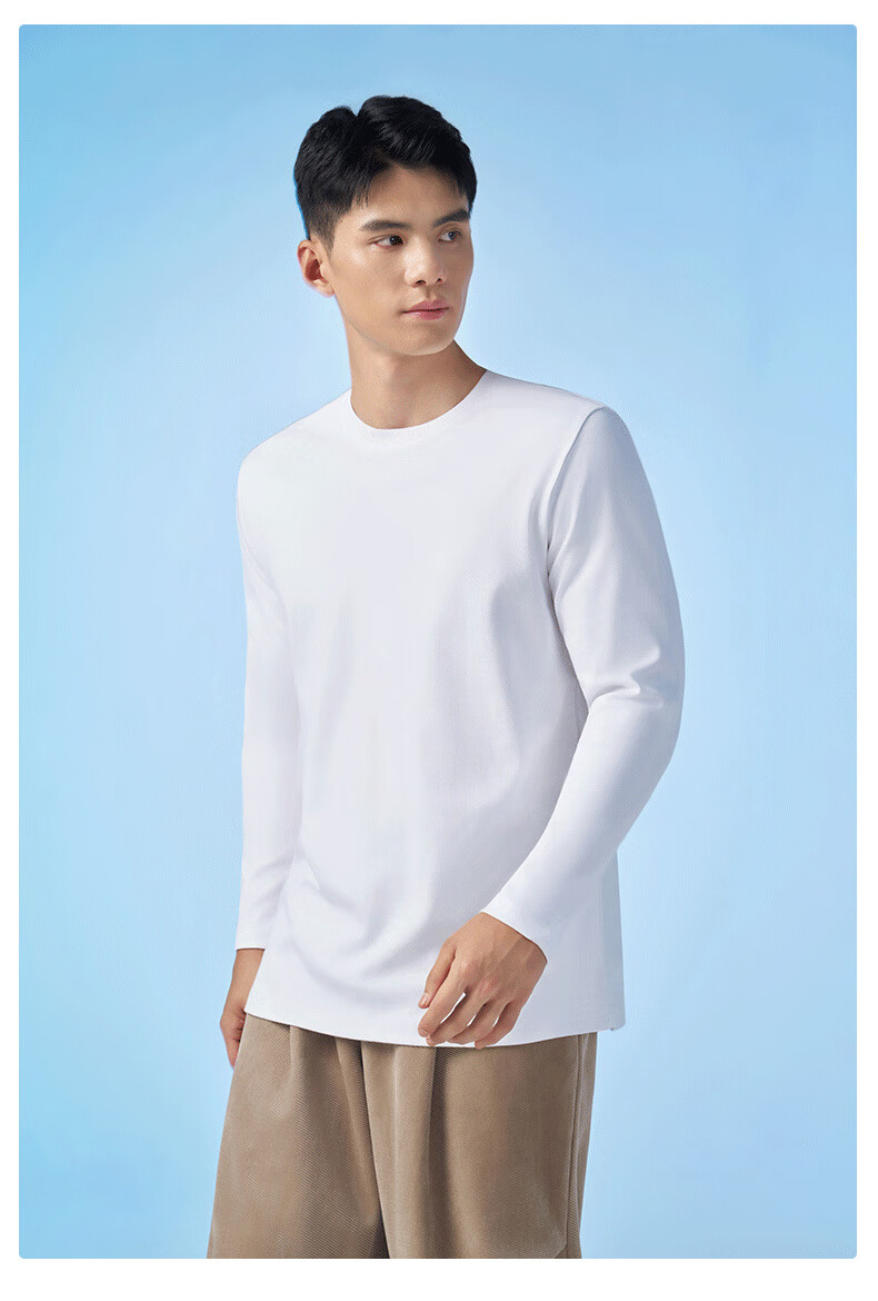LangSha 25th Anniversary New Arrival [Ren Jialun Celebrity Endorsed Quality] Heavyweight Water Cloud Pure Cotton Men's Long Sleeve Base Shirt 3