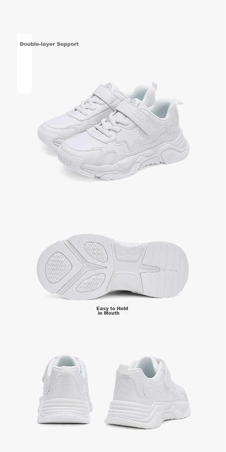 TARANIS Spring White Children's Sneakers for Boys And Girls, Versatile Lightweight Running Shoes for Older Kids, White, Size 26 15