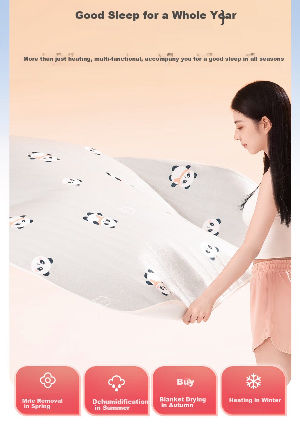 RAINBOW High-Temperature Power-Off Double-Person Timed Mite Removal Dual-Temperature Dual-Control Non-Woven Electric Heating Blanket 2*1.8m 14