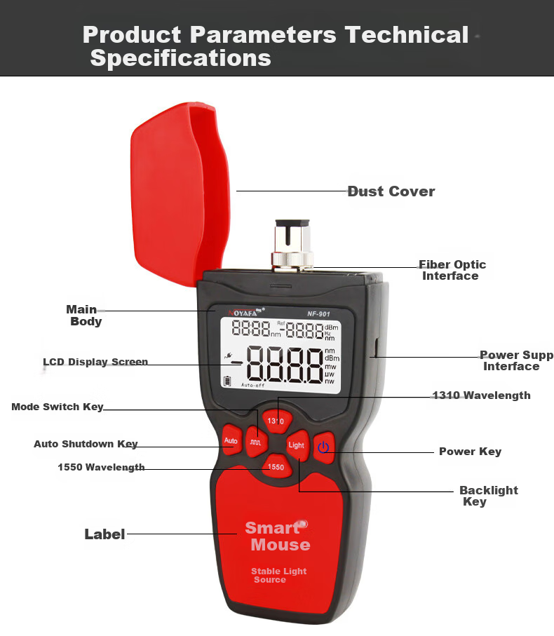 Jingmingshu NF-919 Multifunctional Fiber Optic Tester, Optical Power Meter, Light Source, Red Light Can Measure Communication Network, Telecom Network, Cable TV Fiber Optic Line Engineering Construction Inspection And Maintenance 8
