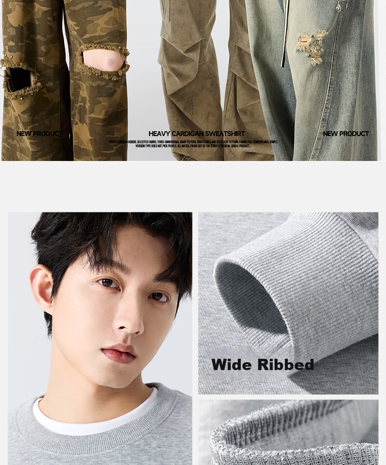 MINISO Men's Winter Thickened Fleece Simple Casual Youth Trendy Crewneck Pullover Sweatshirt Light Beige L 3