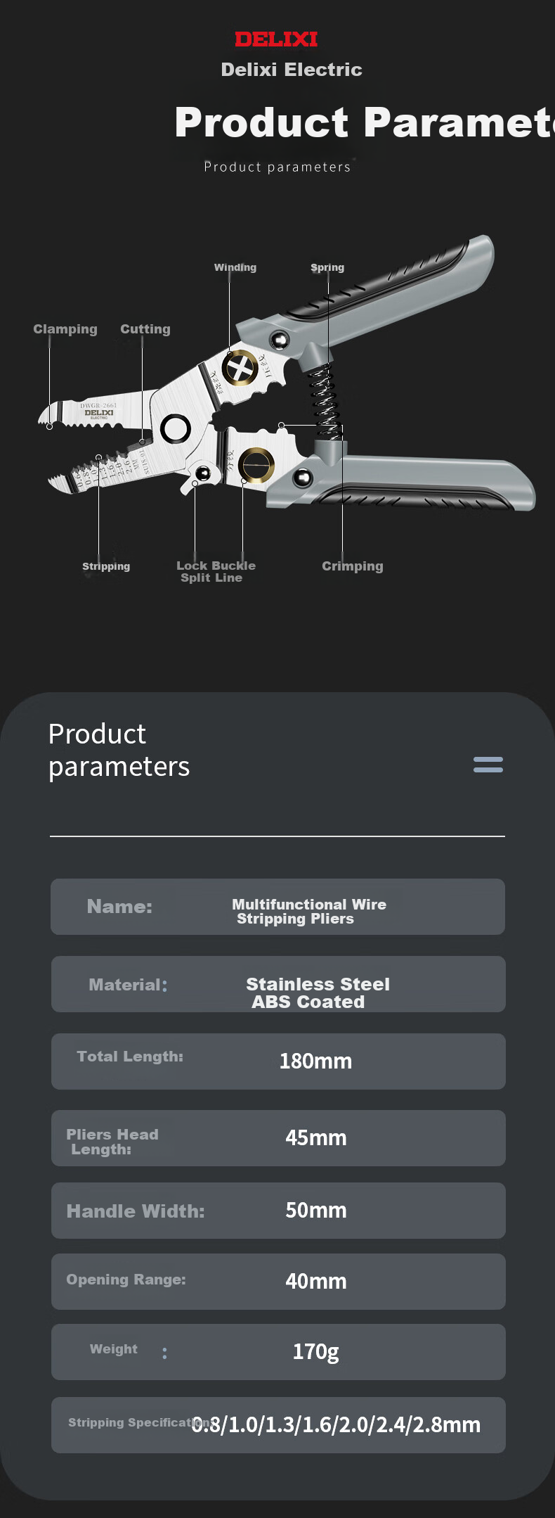DELIXI Wire Stripping Pliers, Electrician's Specialized Wire Cutter, Multifunctional Stripping Pliers, Handheld Multi-Function Wire Separator And Crimping Tool 10