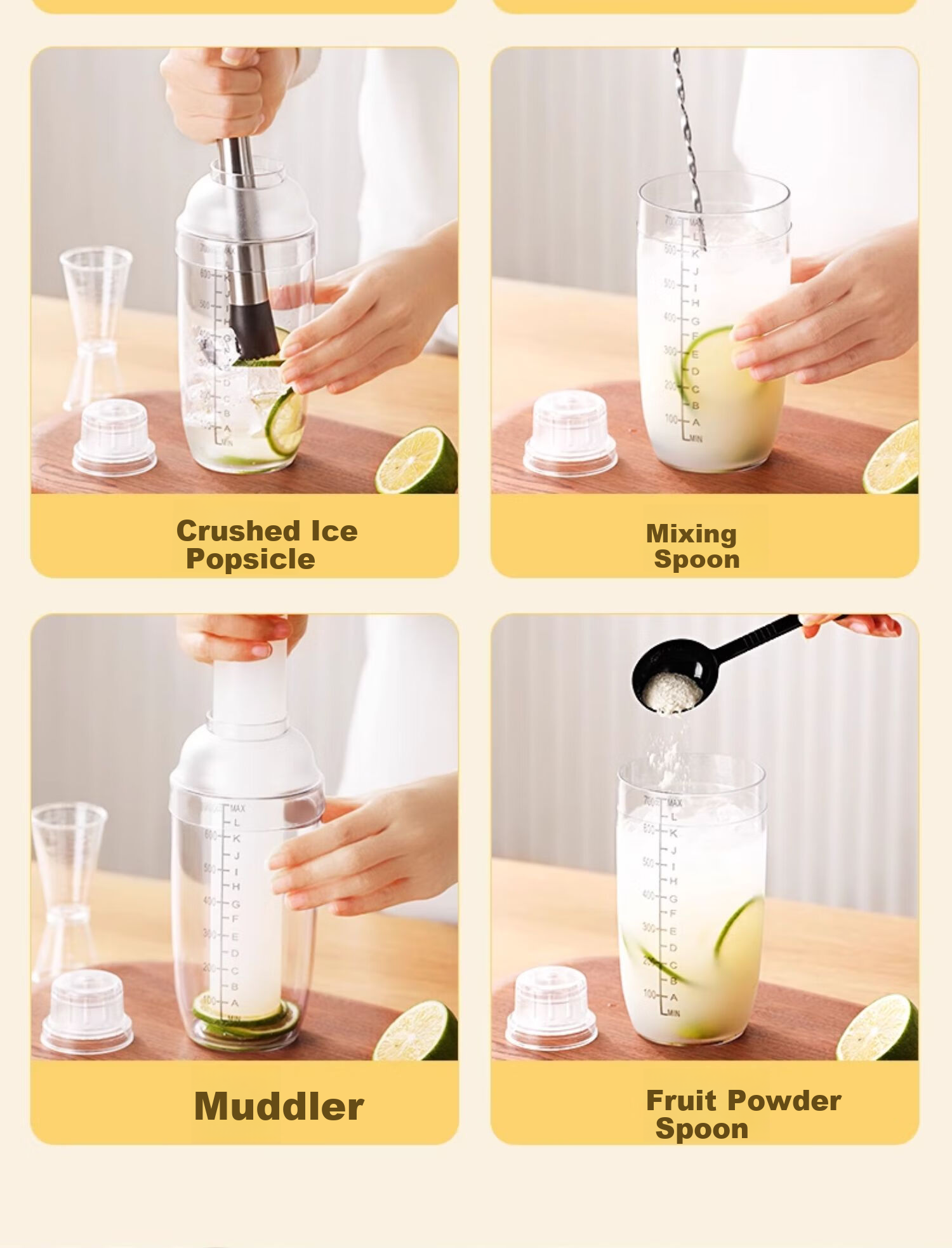 Jingmao Cocktail Shaker Set, Lemon Tea Maker Tool, Cocktail Manual Shaker, Muddler, Jigger, Shaker Bottle 23