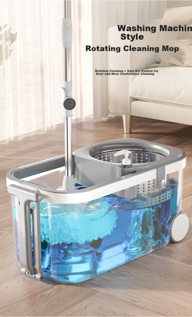 Happy Mom Rotating Mop with 2 Heads, Household All-In No Hand Washing Required, 2025 New Lazy Person's Tool Mop with Bucket And Wheels 3