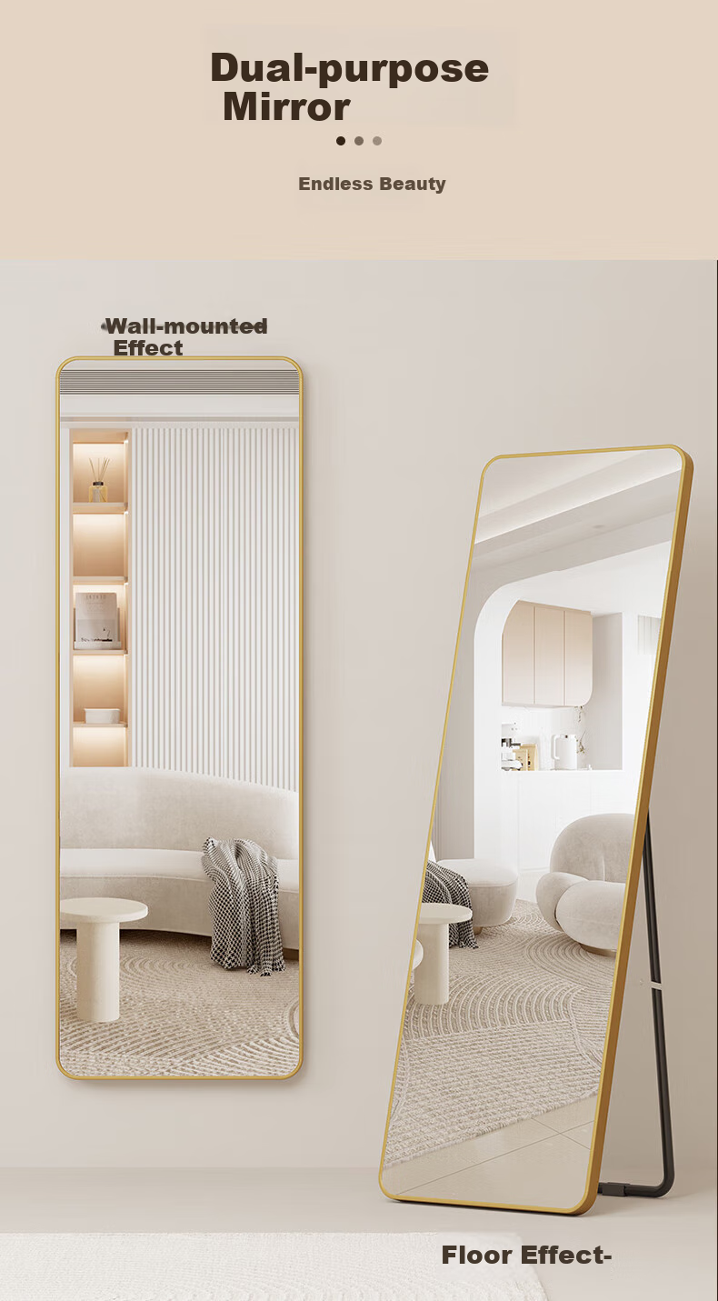 Milin Floor-Standing Full-Length Mirror, Hanging Door Dressing Room Mirror, Simple Home Wall-Mounted Mirror with Silver Frame, 150*40 Cm 2