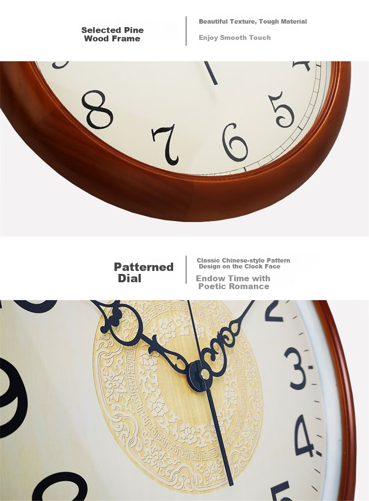 POLARIS European-Style Solid Wood Wall Clock, Living Room Fashionable Creative Timepiece, Simple Hanging Clock Decoration, Quartz Clock, 38cm 5