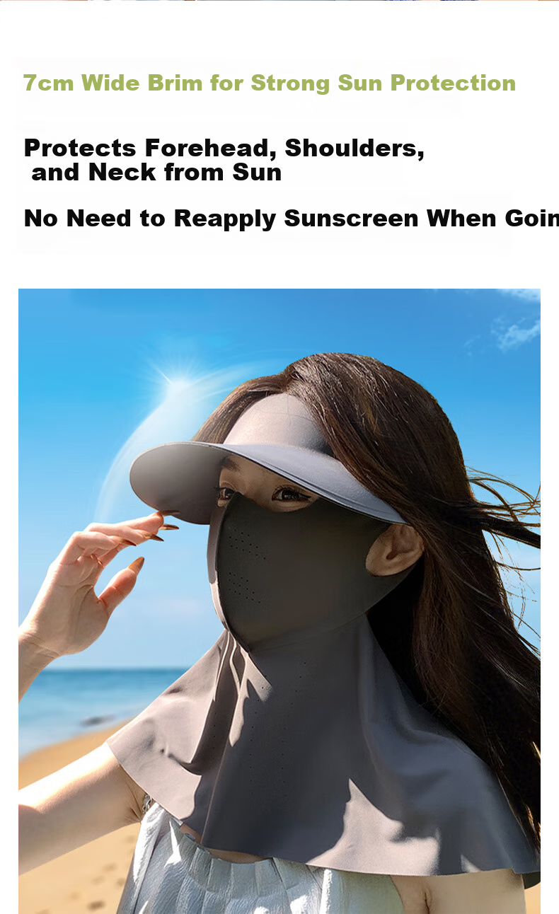 Ousen Sun Protection Face Mask Hat for Women, Summer Ice Silk Face Mask, Detachable Cycling Full-Face UV Protection Sunshade New 1