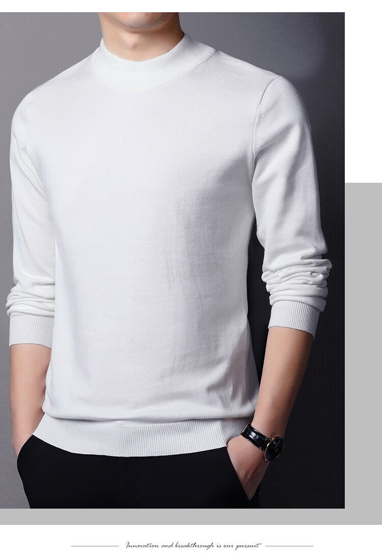 MULINSEN Men's Half Turtleneck Sweater Autumn Winter Pure Cotton Solid Color Business Casual Knitwear Base Layer Top Black L 4