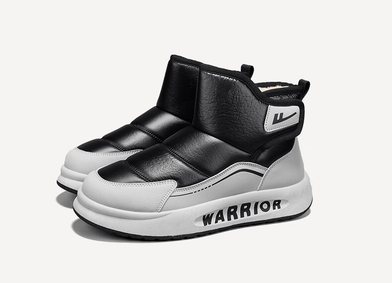 Warrior Men's Snow Boots 2025 Autumn Winter New Fleece-Lined Northeast Cold-Resistant Warm Outdoor Cotton Shoes Black 43 16