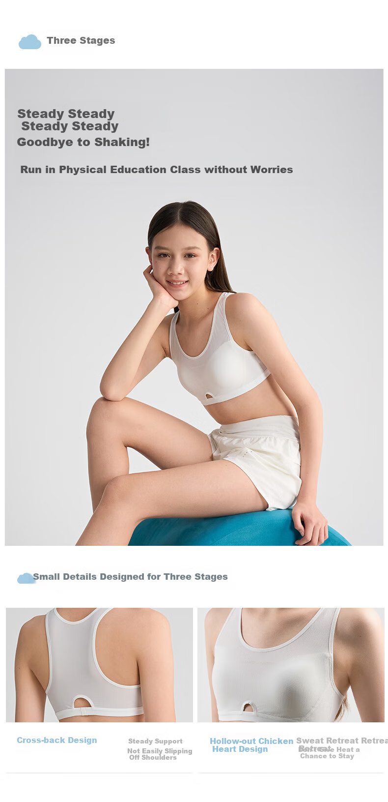 AIMER JUNIOR Bra Vest-Style Puberty Development Underwear, Sports Quick-Dry Antibacterial Ice Silk, Three-Stage - Light Bean Green, 170 11