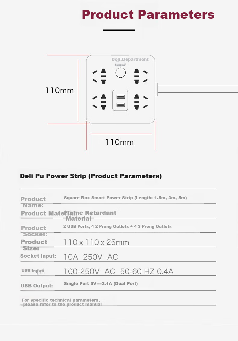 Delipow Power Strip, USB Smart Fast Charging Multifunctional Computer Desktop Charging Station Socket, New National Standard Power Strip/cord/extension Cord, Total Length 5 Meters 6