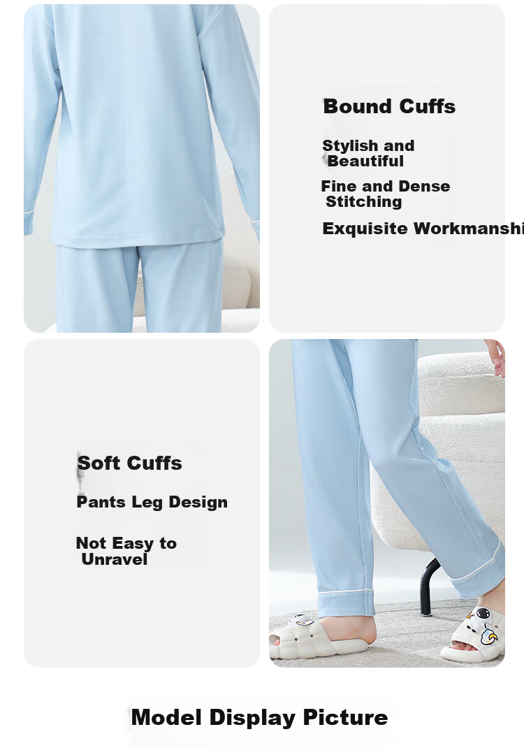 MiiOW Children's Pajamas for Boys, 40S Pure Cotton, 5A Antibacterial Home Wear Set, Spring And Autumn Long-Sleeve, New Style 2024, Blue, 120cm 4