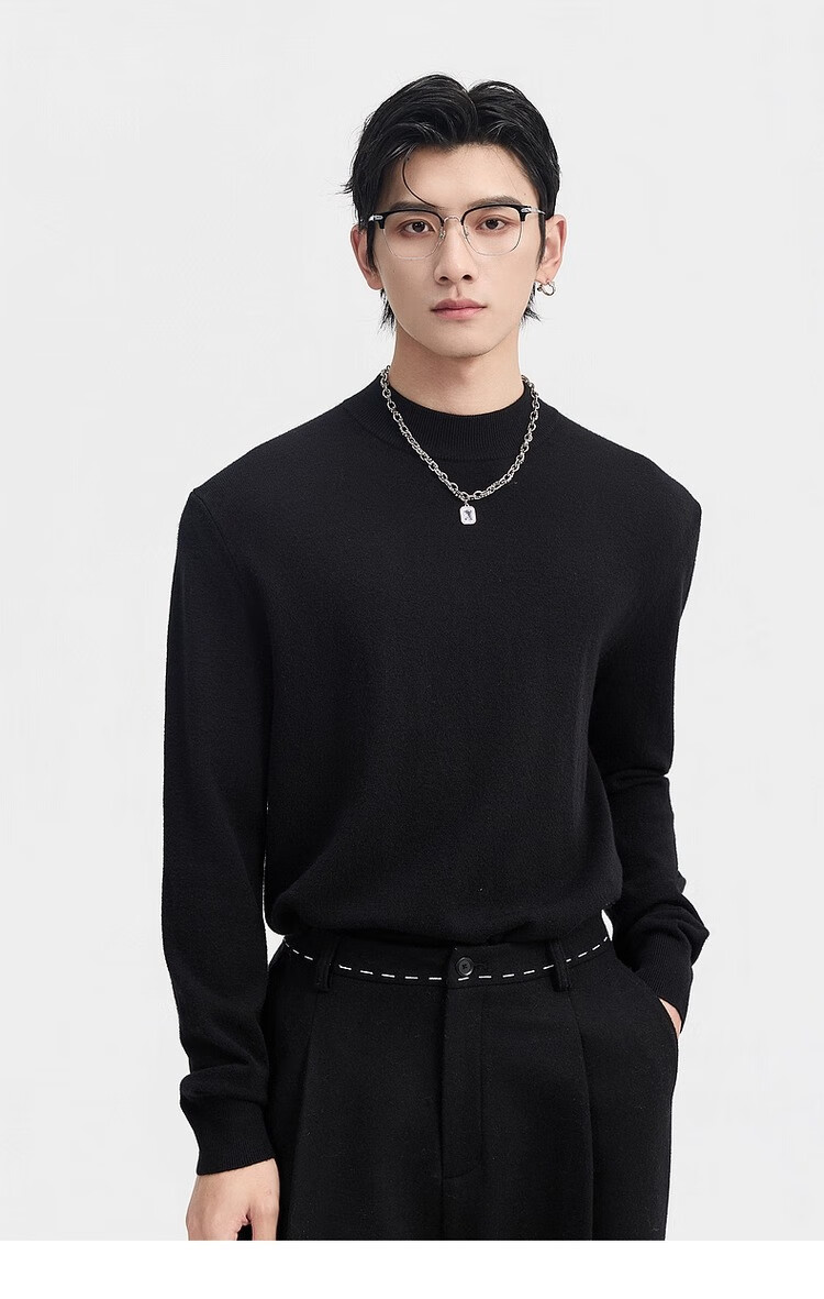 Earl Zuoer [Lycra Tencel Wool] Early Winter 25 Crew Neck Pullover Knit Base Shirt Men's Solid Loose Sweater 18