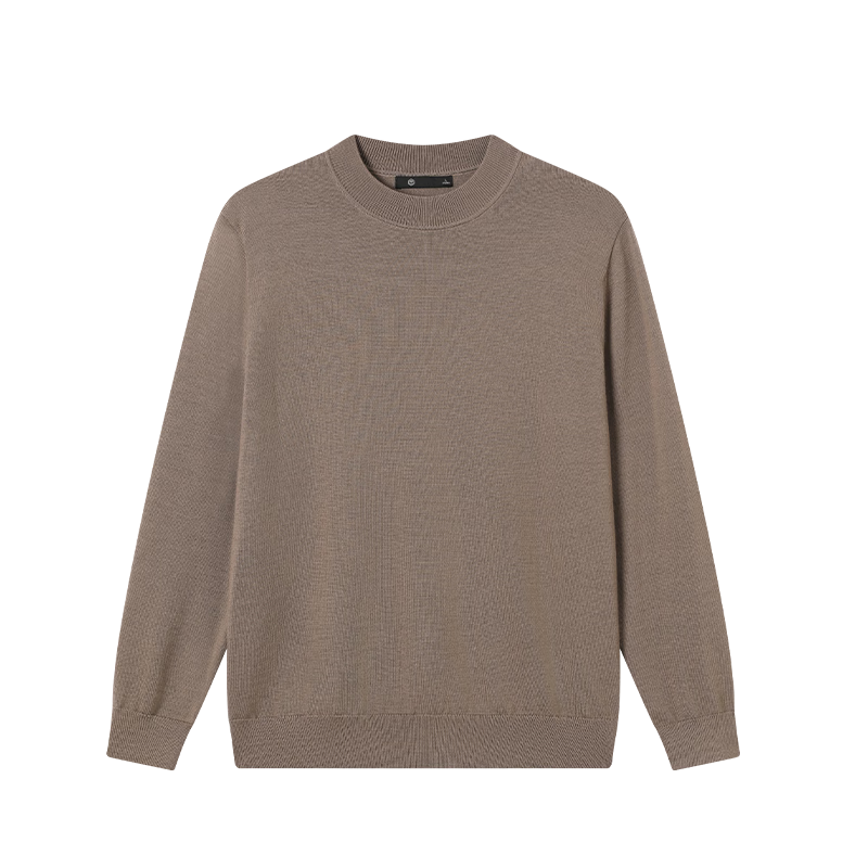 JD Original [Machine Washable Wool Sweater] Men's Knitted Sweater, Winter Warm Base Layer, Round Neck, Camel Color, XL