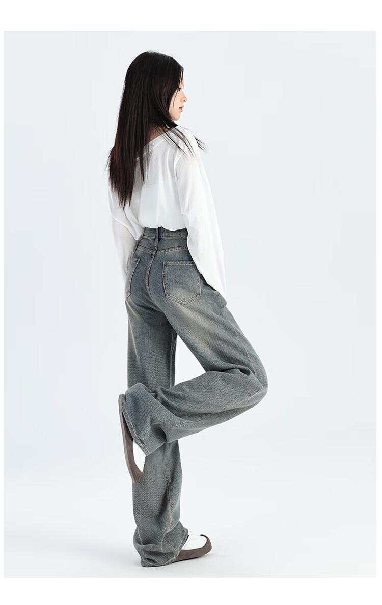 Langsha Women's Straight-Leg Jeans 2025 New High-Waist Petite Retro Premium Starry Pattern Narrow and Loose Wide-Leg Pants 18