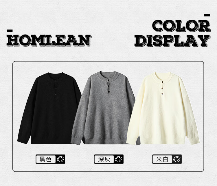 Homlean Old Money Henry Collar Knitted Sweater Men High-End Lazy Style Casual Versatile Top Autumn HC19 Black 2XL 3