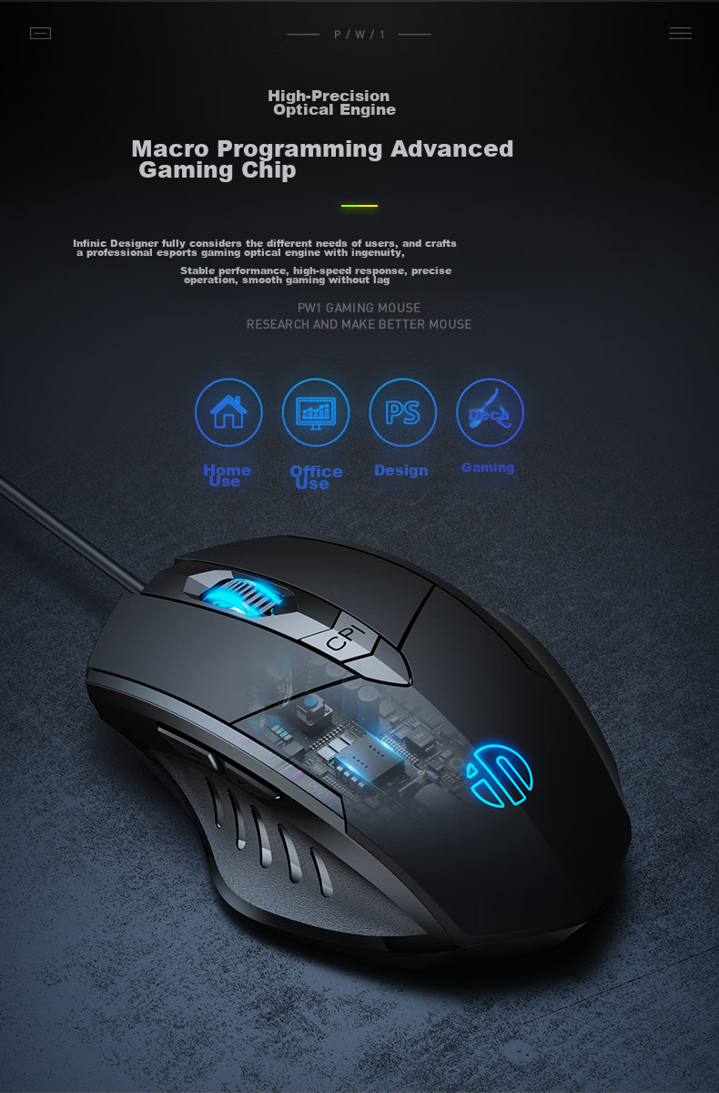INPHIC PG9 Wired Gaming Mouse, E-Sports Macro, Right-Handed Universal RGB Mouse for PUBG/LOL/CSGO, Compatible with Desktop And Laptop, 12800 DPI, Black 3