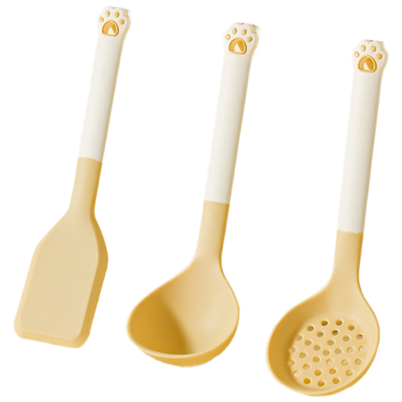 Bayco Silicone Spatula, Soup Ladle, And Strainer Set - Three-Piece Food-Grade High-Temperature Resistant Baby Food Tool Set for Non-Stick Pans BC10699