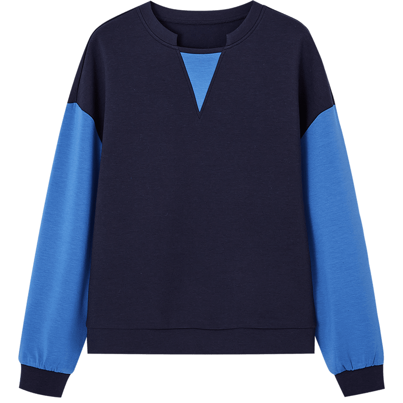 Demana [350G Brushed Air Layer Warmth] Winter Korean Style Colorblock Patchwork Crewneck Loose Sweatshirt for Women