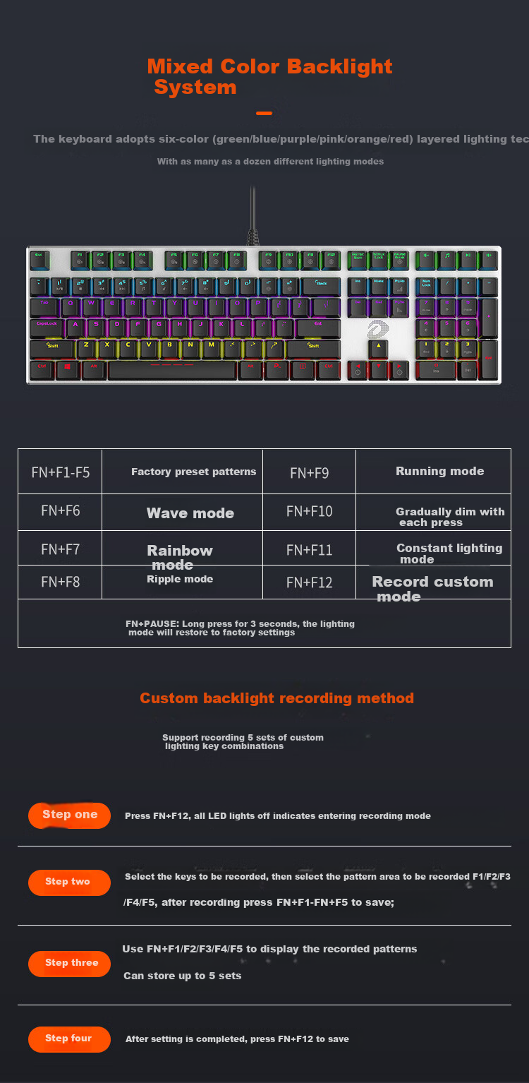 DAREU EK815 Mechanical Alloy Edition Keyboard, Wired Keyboard, Gaming Keyboard, 108 Keys Mixed Backlight, Multi-Key Anti-Ghosting, PUBG Keyboard, Blue Switch 4