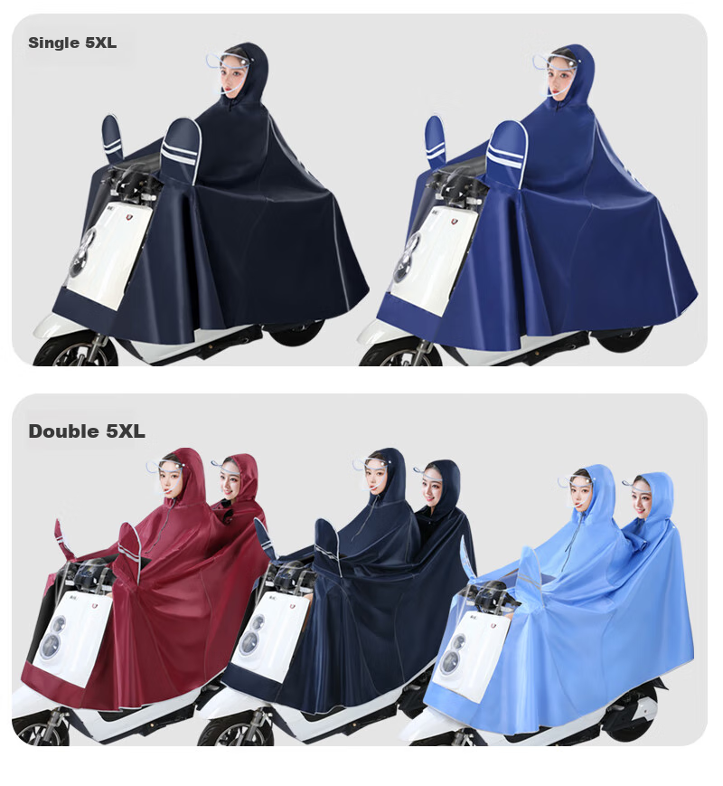Sunra Electric Bicycle Raincoat, Motorcycle Rain Poncho, Single-Person Extra Large Thickened Oxford Cloth Long Style, Blue, 5XL 19