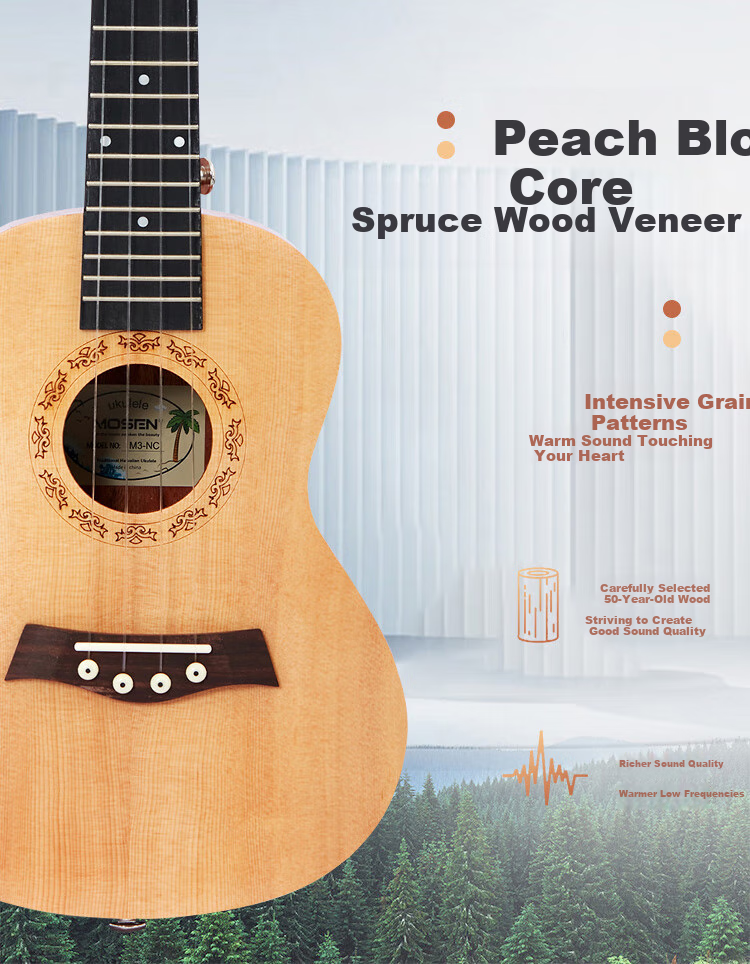 MOSEN M3-N Ukulele Solid Wood Top Small Guitar, 23 Inches, Natural Color 3