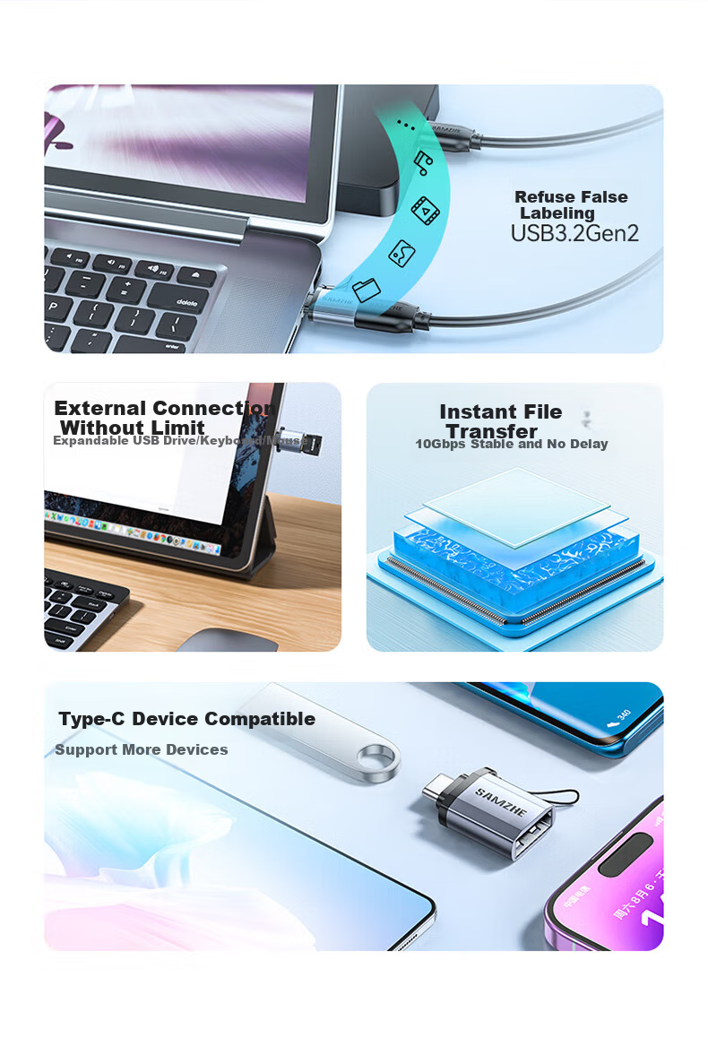 Sanze USB 3.2 to Type-C Adapter A Male to C Female High-Speed 10Gbps Extension Cable for Mobile Phone Laptop iPad Car Fast Charging Data Converter 1