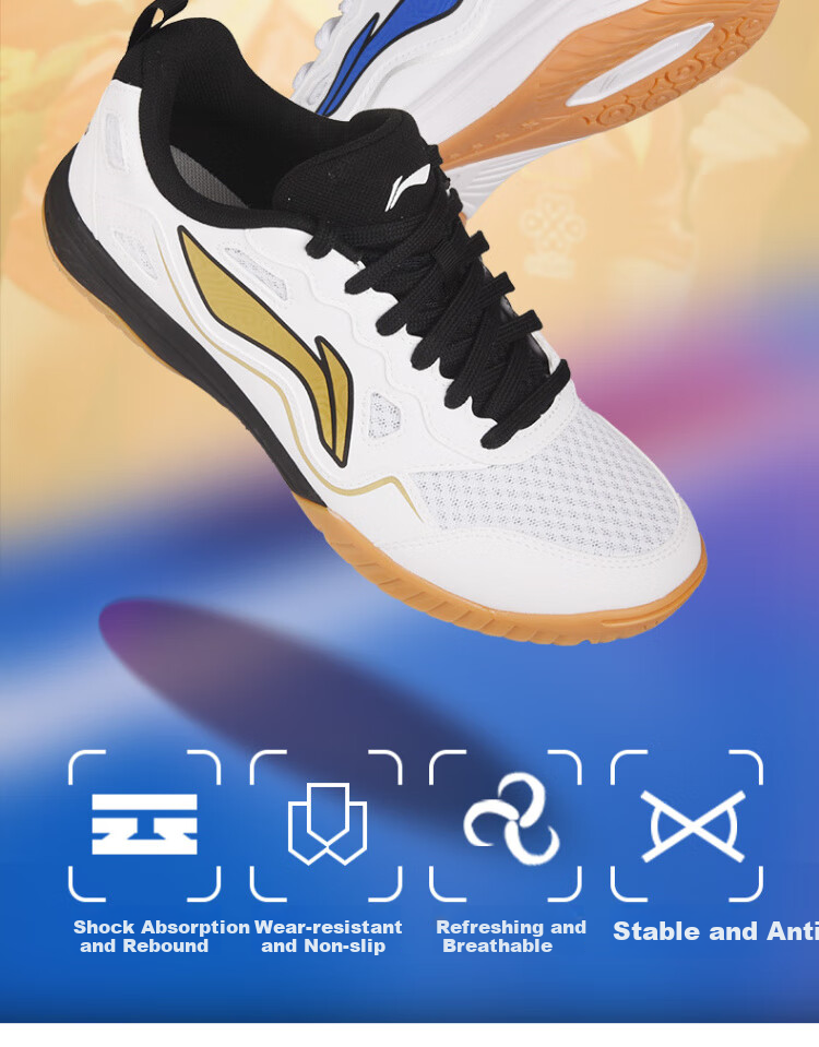 Li-Ning Table Tennis Shoes for Men And Women, National Team Training Style, Breathable Professional Tendon Color Sole Table Tennis Sports Shoes, White Gold 39.5 2