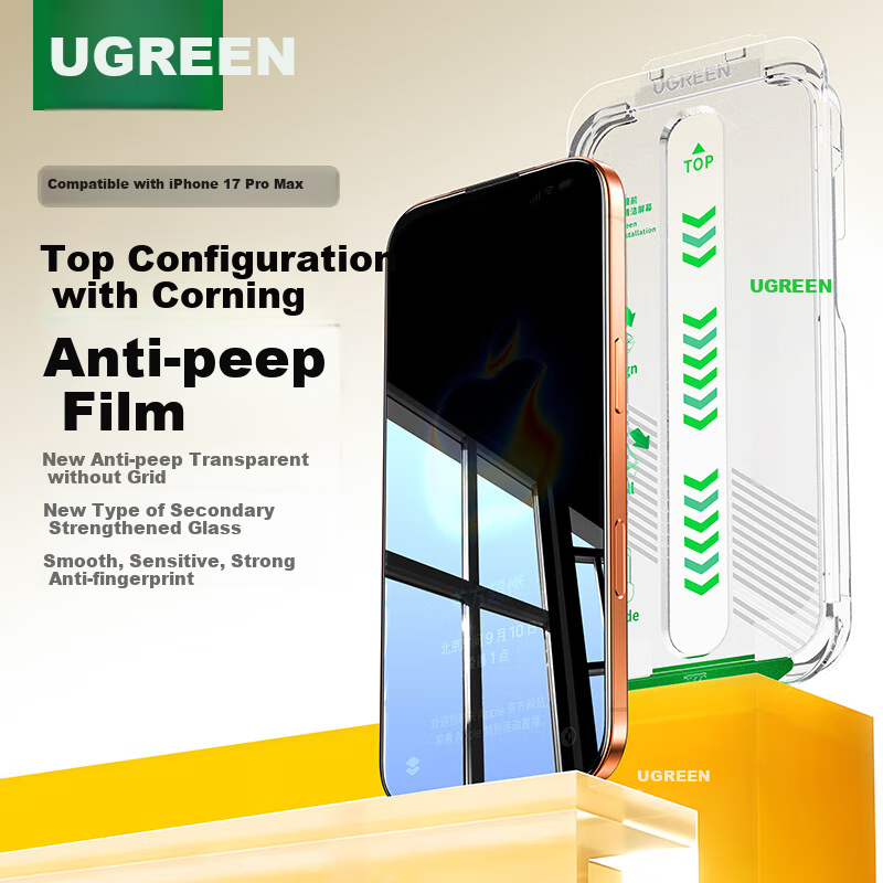 UGREEN [Imported Privacy Corning Film Pro] for Apple 17 Pro Max Tempered Glass Screen Protector, Phone 17 Pro Max Protective Film, Anti-Peeping, Full Coverage, Anti-Fingerprint, Shockproof, Dust-Free Installatio