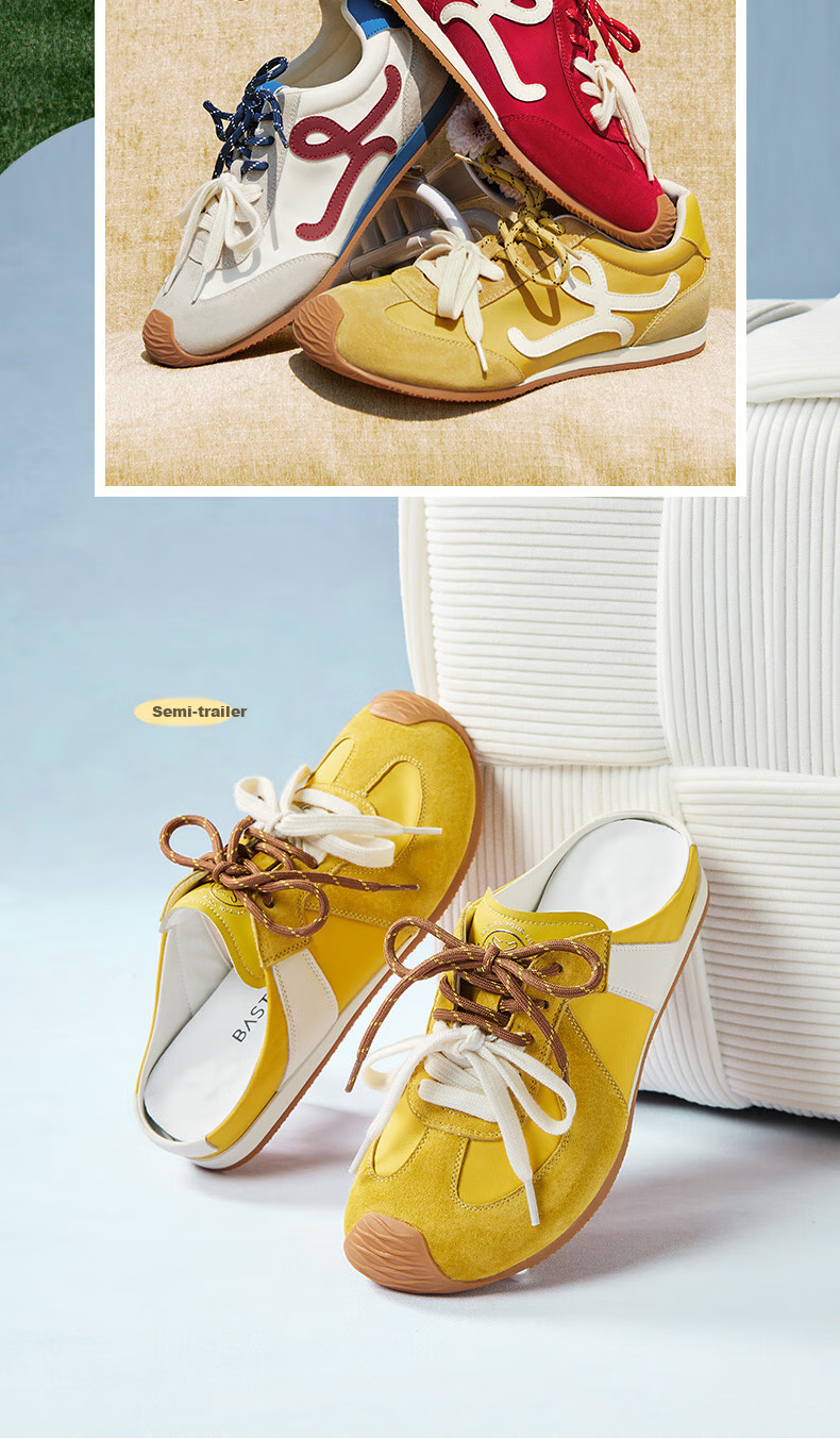 BASTO [Zhang Yuexi's Choice] Candy-Colored Height-Increasing Training Shoes, Slanted Casual Forrest Gump Shoes for Women, Yellow, Size 36 4