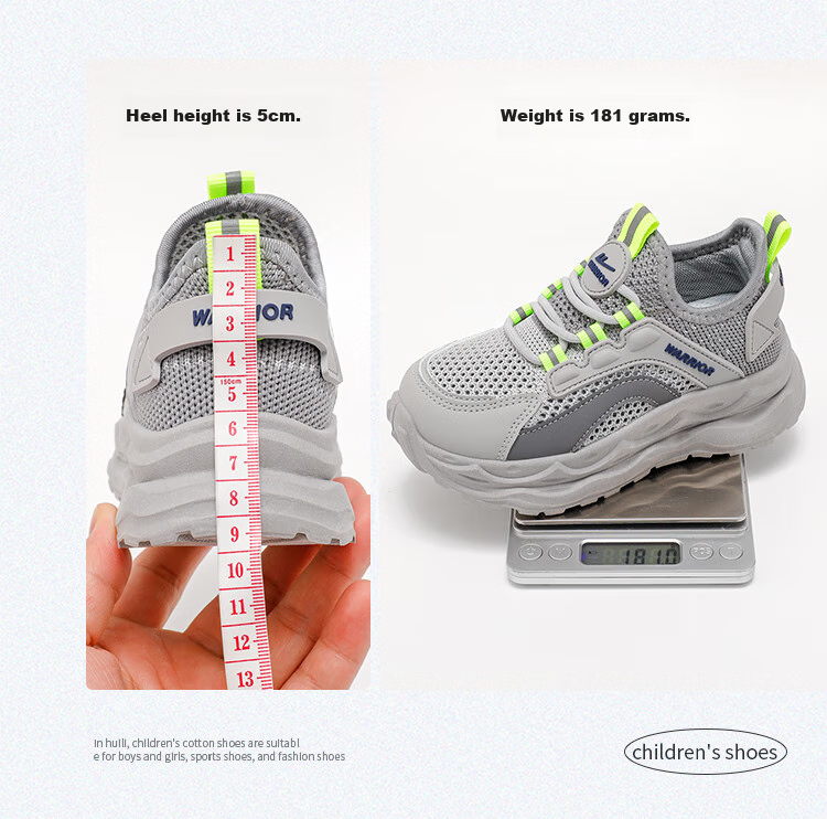 Warrior Kids Mesh Casual Shoes Boys Sports Shoes Breathable Children's Shoes WZCL1434 Gray (Single Mesh) Size 35 7