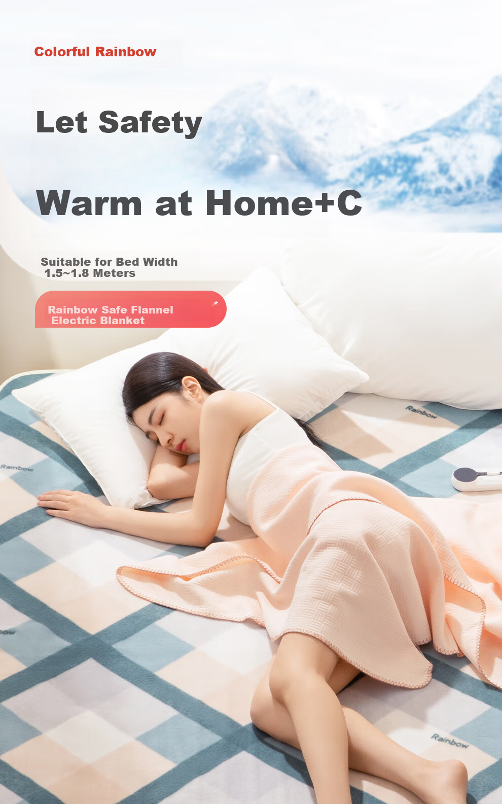 Rainbow [High Temperature Power-Off] Double-Person Timed Dual-Temperature Dual-Control Anti-Mite Plush Electric Heating Blanket Mattress Pad 2.0*1.8 Meters 2